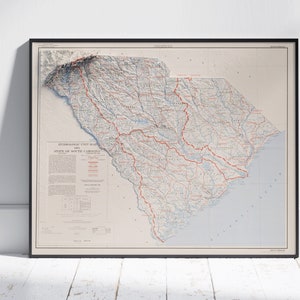 South Carolina schaduwrijke reliëf kaart platte 2D print ~ poster Wall Art decor topografie