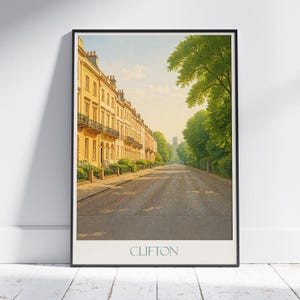 Clifton Travel Poster, Bristol England Art Print | Clifton Suspension Bridge View | Vintage Georgian Architecture Decor | UK City Gift