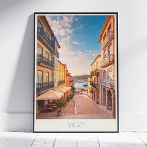 Vigo Travel Print ~ Spanien Reise Poster | Gemalte Wand Kunstdruck & Wohndeko | Gerahmter personalisierter Druck | Urlaub Reise Geschenk
