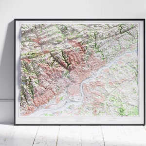 Philadelphia Vintage kaart schaduwrijke reliëf platte 2D print ~ poster Wall Art decor topografie