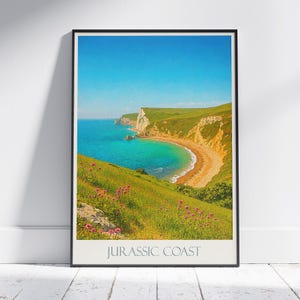 Jurassic Coast Travel Poster, Dorset Coast Art ~ England Seaside Print | Vintage Coastal Wall Decor Gift