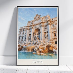 Stampa di viaggio di Roma, Fontana di Trevi ~ Poster di viaggio romano in Italia, decorazione da parete per la casa, regalo personalizzato con cornice