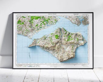 Isle of Wight Vintage Map Poster | UK Shaded Relief Wall Art Print | Historical OS Map | England Home Decor Gift