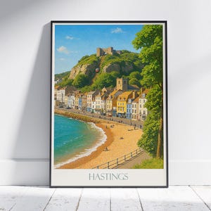 Hastings Travel Poster | Historic Hastings Castle Art | UK Coastal Town Print | Vintage Style Home Decor Gift