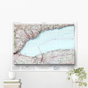 Toronto & Lake Ontario Vintage kaart platte 2D topografische schaduwrijke reliëf ~ Canada USA print poster Wall Art decor