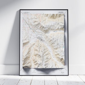 Aspen, Colorado ~ Vintage schaduwrijke reliëf platte 2D kaart afdrukken ~ Poster Wall Art Decor topografie