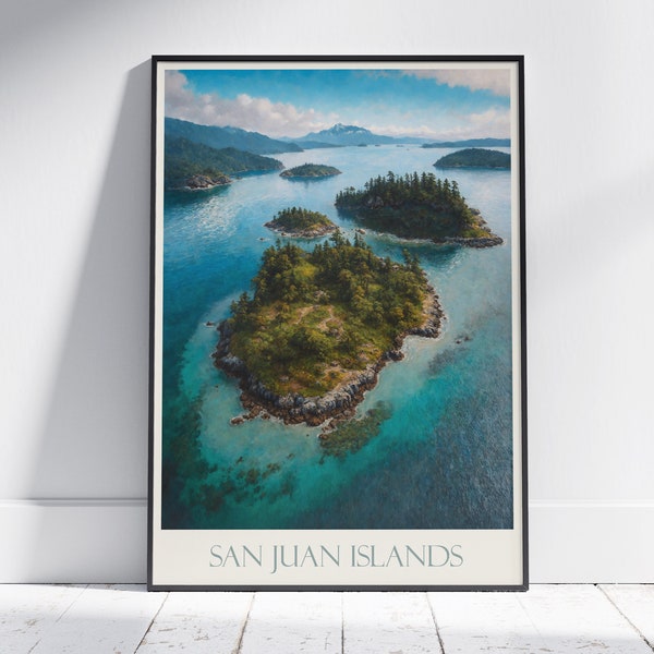 San Juan Islands Travel Print ~ Washington Travel Poster Wall Art Home Decor Gift Personalized Framed
