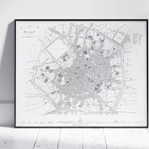 Impressão de mapa vintage de Milão ~ pôster da planta da cidade da Itália, decoração de parede