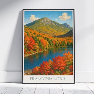 Franconia Notch Reiseplakat New Hampshire Herbstlaub Kunst | Herbstliche Landschaft Poster | Natur-Liebhaber-Geschenk