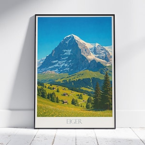 Póster de viaje del Eiger, Suiza: Impresión artística vintage de los Alpes suizos