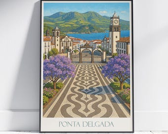 Ponta Delgada Travel Poster: Vintage Azores Island Art Print