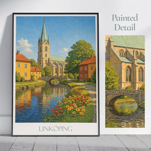 Linkoping Sweden Travel Poster: Cathedral Art Print