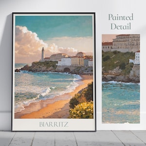 Biarritz Travel Print ~ France Travel Poster | Painted Wall Art & Home Decor | Framed Personalized Print | Vacation Travel Gift