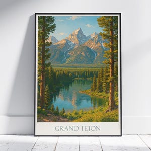 Grand Teton Nationalpark Reise-Druck ~ Wyoming Mountain Lake Poster | Vintage Nationalparks Wandkunst | Malerische Natur Home Decor