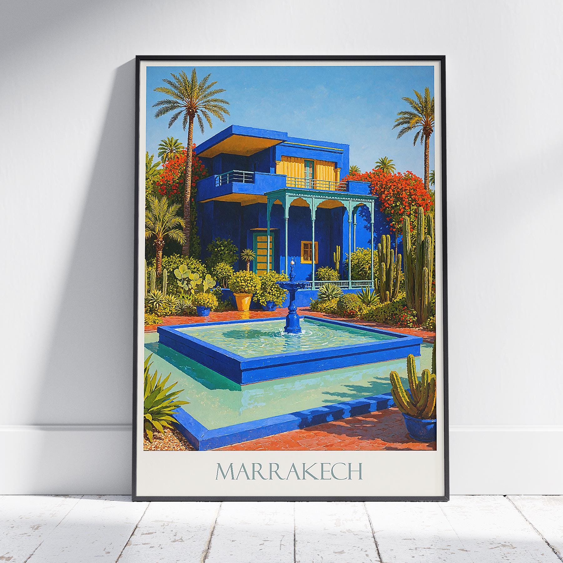 S033 Jytte Mørch ユッテ・モルク Landscape 水彩画 Jardin Majorelle Art Print: Marrakech Morocco Travel Poster
