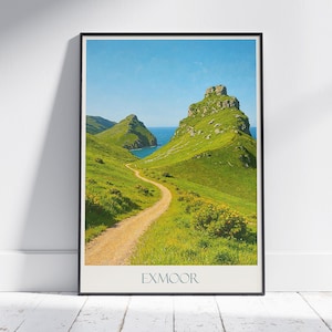 Exmoor National Park Travel Poster, Valley of Rocks ~ Painted Wall Art Print & Home Decor | Framed Personalized Vacation Gift