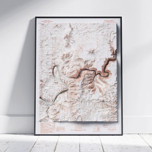 Mexicaanse hoed, Utah ~ Vintage schaduwrijke reliëf platte 2D kaart afdrukken ~ Poster Wall Art Decor topografie