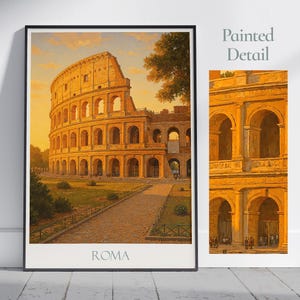 Poster turistico di Roma, Tramonto sul Colosseo ~ Italia, Dipinto murale romano / Decorazione per la casa e regalo personalizzato per le vacanze