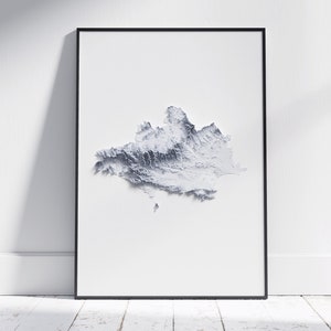 Dorset Karte ~ 2D Minimalistischer Druck ~ Topographisch Relief Poster Wand Kunst Modernes Dekor ~ Bournemouth, Poole, Weymouth, Jurassic Coast