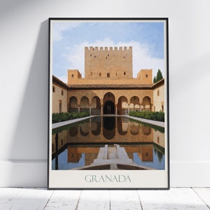 Stampa di viaggio Alhambra, Granada ~ Poster di viaggio in Spagna / Arte murale dipinta e arredamento per la casa / Stampa personalizzata con cornice / Regalo di viaggio per le vacanze