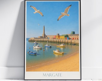 Margate Harbor Art Print: Kent England Coastal Lighthouse Scene