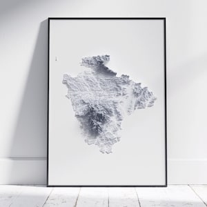 Devon kaart ~ 2D minimalistische print ~ topografische schaduwrijke reliëf poster Wall Art modern decor ~ Plymouth, Exeter, Torquay, Dartmoor