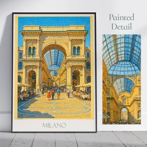 Milan Travel Poster, Galleria Vittorio Emanuele II ~ Italy Painted Wall Art | Impressionist Print & Home Decor | Vacation Gift