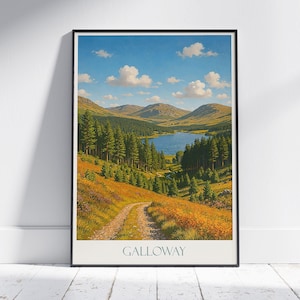 Galloway Forest Park Reise Poster | Schottland Malerische Landschaft | Vintage schottische Loch Kunst | Wald Wand Dekor