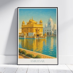 Amritsar Golden Temple Travel Poster | India Wall Art Print | Sikh Temple Home Decor | Spiritual Journey Gift