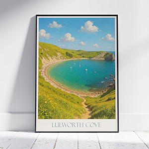 Lulworth Cove Travel Poster | Dorset Coastal Wall Art Print | Vintage UK Landscape Decor | England Beach Print Gift
