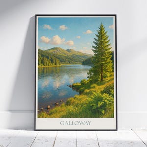 Galloway Forest Park Reise Poster, Schottland Natur Druck ~ Serene See Landschaft Kunst | UK Nationalpark Dekor
