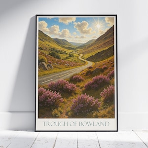 Bowland Valley Travel Poster, Winding Road Art Print | English Countryside Landscape | Lancashire Hills Wall Decor | Scenic UK Adventure