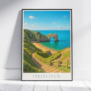 Durdle Door Travel Poster, Dorset Coastline Art | Iconic UK Landmark Wall Print | Coastal Home Decor