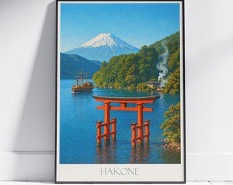 Hakone Japan Travel Poster: Mount Fuji & Lake Ashi Vintage Art Print