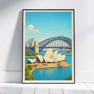 Sydney Opera House Print: Australia Travel Poster, Harbour Bridge View