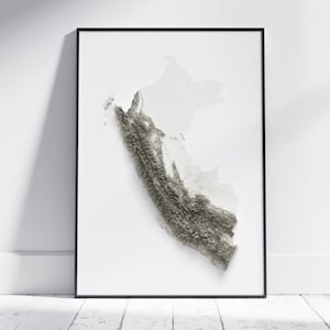 Peru Karte ~ Flacher 2D minimalistischer topografischer Reliefdruck ~ schattiertes Relief Poster Wandkunst modernes Dekor
