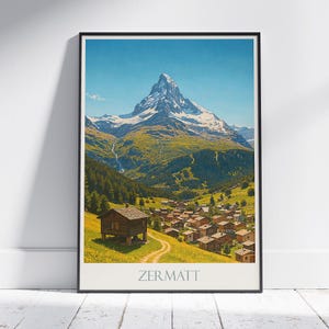 Zermatt Travel Poster | Matterhorn Switzerland Print | Personalized Alps Wall Art Home Decor Gift | Framed Vintage Art