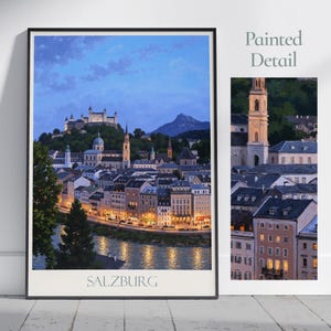 Salzburg Travel Print ~ Austria Travel Poster | Painted Wall Art & Home Decor | Framed Personalized Print | Vacation Travel Gift