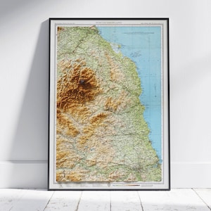 Northumberland Shaded Relief Vintage Map Flat 2D Print ~ UK Poster Wall Art Decor