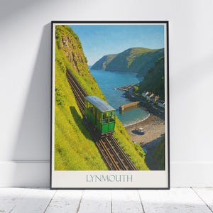 Lynmouth Cliff Railway Travel Poster | North Devon Coast Art Print | Vintage Style Wall Decor & Gift
