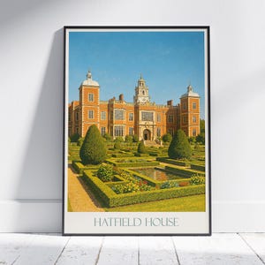 Hatfield House Travel Poster, England | Historic Stately Home & Formal Gardens Art Print | UK Wall Decor