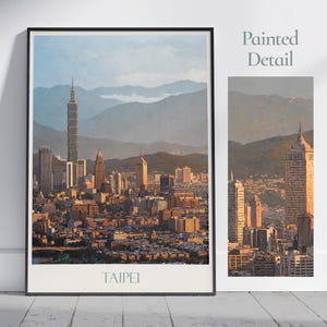 Reisafdruk Taipei ~ Reisposter Taiwan | Geschilderde muurkunstafdruk en woondecoratie | Ingelijste gepersonaliseerde print | Vakantiereiscadeau