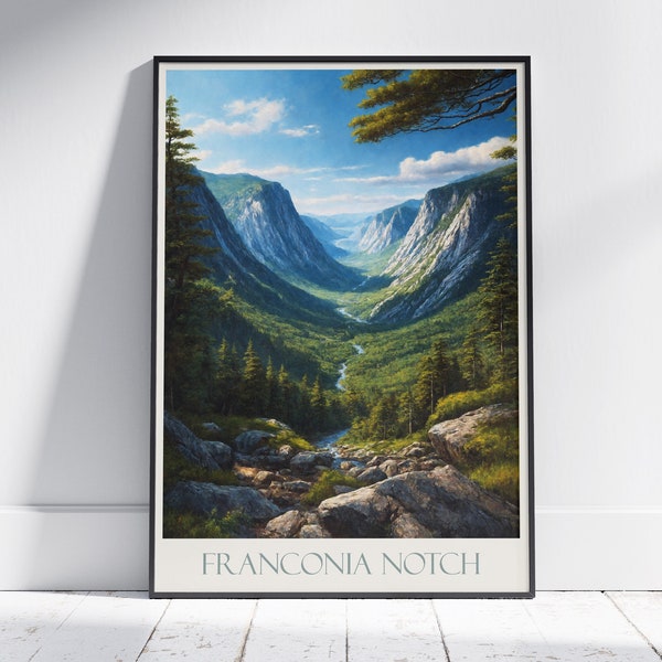 Franconia Notch Travel Print ~ New Hampshire Travel Poster | Painted Wall Art & Home Decor | Framed Painting Print | Vacation Travel Gift