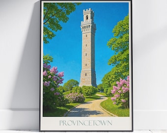 Reseaffisch i Provincetown, MA: Pilgrimmonumentet, Cape Cod, målat konsttryck