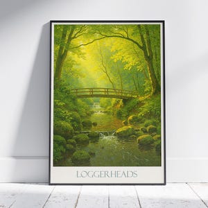 Loggerheads Country Park Reiseplakat, Wales Waldwald Kunstdruck ~ Strombrücke Wandkunst | UK Natur Wohnkultur Geschenk