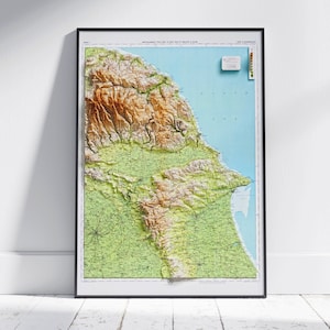 North Yorkshire Moors & Scarurban Coast, UK ~ Flache 2D Reliefkarte Vintage Atlas Stil Druck Poster Wandkunst Dekor