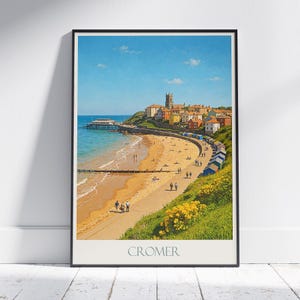 Cromer-reisposter | Norfolk UK Seaside Art Print | Vintage retro strandkunst aan de muur | Kerkdecor Cromer Pier