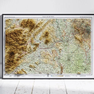 Vallée de la Severn ~ carte en relief ombragé 2D vintage Style Atlas impression affiche murale Art déco