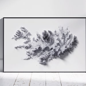 Kaart IJsland ~ minimalistische platte 2D gearceerde reliëfprint ~ effen topografische poster moderne muurkunst decor
