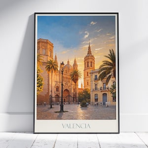 Impresión de viaje a Valencia ~ Póster de viaje a España / Impresión de arte mural pintado y decoración del hogar / Impresión personalizada enmarcada / Regalo de viaje de vacaciones